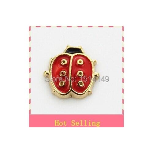 Hot selling gold ladybird floating charms living glass floating memory lockets