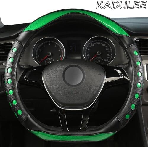 KADULEE Microfiber Leather Car Steering Wheel Cover For Jaguar XF XE F Pace XJ X-type Ruitar E Pace Emblem S-type