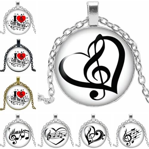 HOT! 2019 New Creative Love Music Notes Phonetic Glass Convex Round Pendant Fashion Charm Girl Jewelry Necklace Accessories