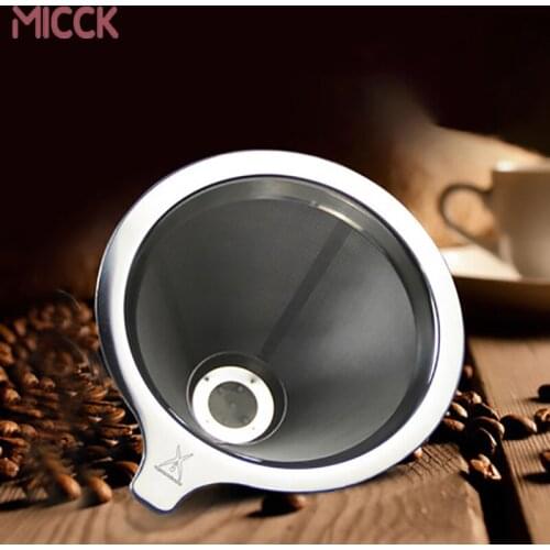 MICCK Durable Reusable Metal Coffee Filter Holder Stainless Steel Funnel Coffee Filter Double Layer Coffee Pot Filter Holder