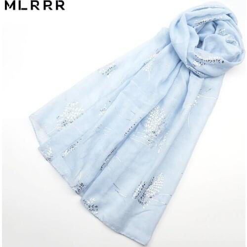 MLRRR new fashion hot sale cotton printing silver branch long scarf shawl (light blue)