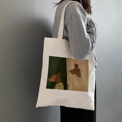 Korea Acade Art Female Shoulder Canvas Bag High Capacity Fun Informal Shoulder Bag Harajuku Ventage Canvas Animal Prints