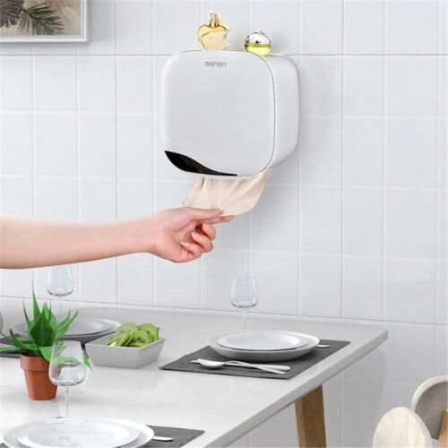 Wall-Mouted Tissue Box Punch Free Roll Paper Holder for Toilet Multifunctional Tissue Storage Case Waterproof Bathroom Organizer