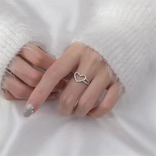 Silver Color Hollowed-out Heart Shape Open Ring New Design Cute Adjustable Finger Ring Fashion Love Jewelry for Women Girl Gift