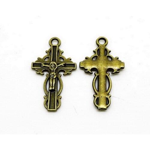 RONGQING 50pcs/lot Antique Bronze Cross Charms 36x21mm Religion Protection Crucifix Pendant Necklace Accessories