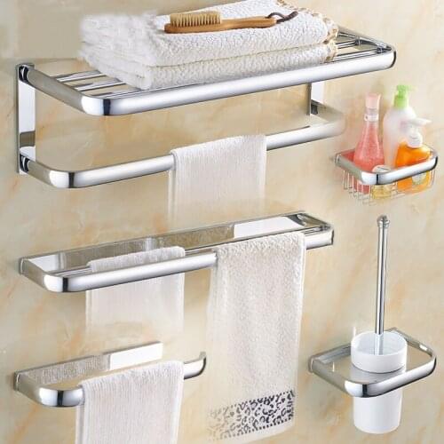 Polished Chrome Wall Mounted Bathroom Accessories Set,Towel Bar, Paper Holder, Toothbrush Holder, Toilet Brush Holder ZD1135