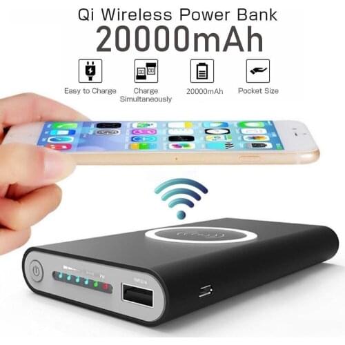 20000mAh Portable Qi Wireless Charger Power bank For iPhone Huawei XiaoMi Double USB Output Powerbank LED Display Power Bank