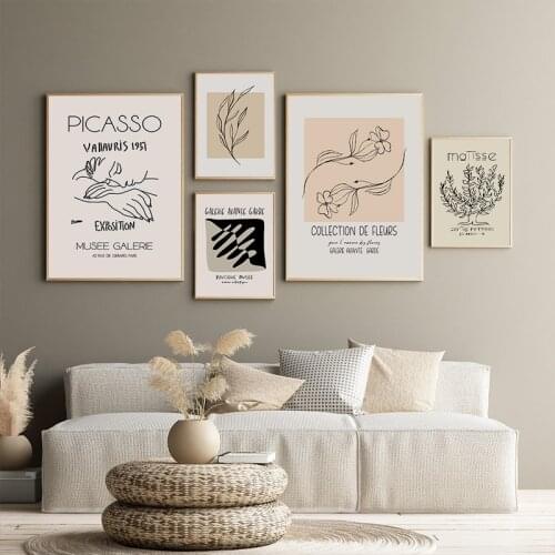 Simple Nordic abstract black and white line figure art combination decorative painting picture canvas print poster murals