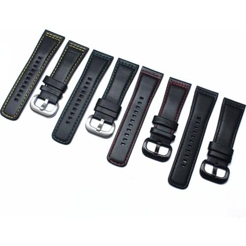 Leather watch strap suitable for Seven Friday sevenfriday first layer leather strap 28mm balck stitch yellow stitch watch strap