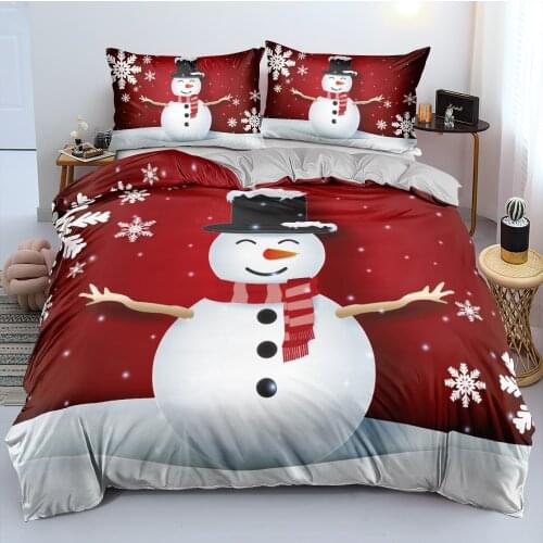 3D Christmas Duvet Cover and Pillowcase(s) Snowman Red Double/Full Quilt Covers Set Bedding Bag Sets Queen Bed Linen non-shrink