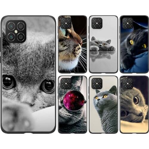 British Shorthair cat Silicone For Huawei Nova 8 7 6 SE 7i 5T 5i 5Z 5 4E 4 3i 3 E 2 i Lite 2 Pro 2017 Black Soft Phone Case