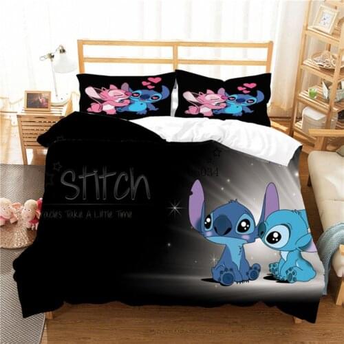 Cute Disney Lilo & Stitch Bedding Set Cartoon Printing Duvet Cover Set Pillowcase Comforter Cover Kids Children Boys Girls Gifts