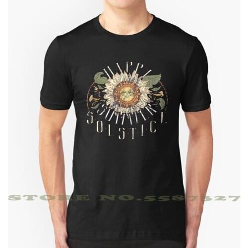Sunny Summer Solstice Fashion Vintage Tshirt T Shirts Vintage Hand Drawn Text Solstice Painterly Summer Imagery Sun Sunflower