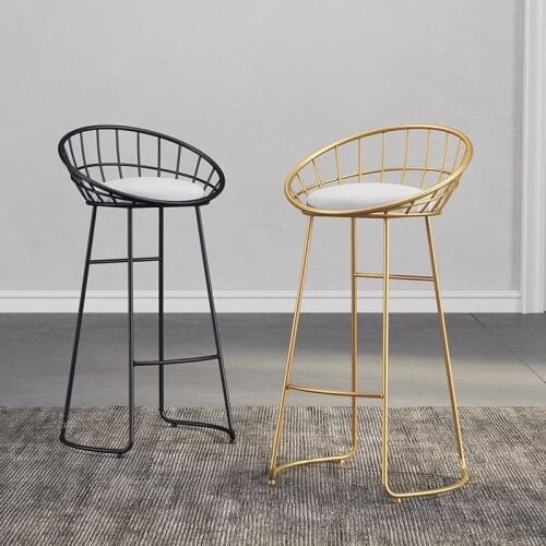 Modern Minimalist Bar Stools Restaurant Home Furniture Simple Luxury Golden Wrought Iron Backrest Chair Nordic Bar Chair