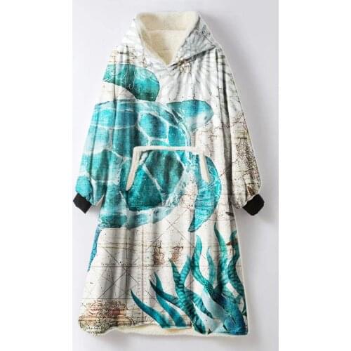 Thick Fleece Hooded Blanket with Sleeves Warm Winter TV Blanket Sofa Hoody Robe Pullover Sherpa Coat Hoodie Blanket Sweatshirt