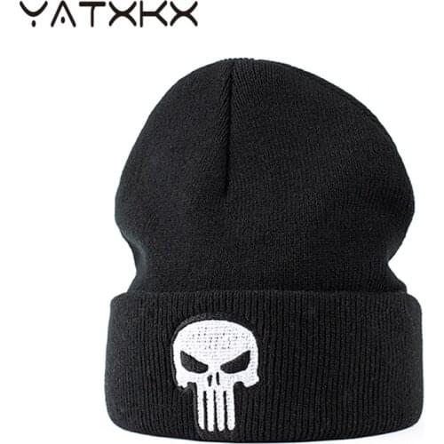 [YaTxKx] Embroidery Skull Knit Cap Bunny Hat Warm Winter Unisex Ski Hip Hop Bonnet Outdoor Hat Beanie Caps For Men Bunny Hat