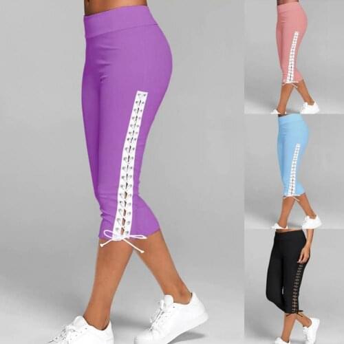 High Elastic Casual Ladies Solid Color Casual Capri Pants for Sports