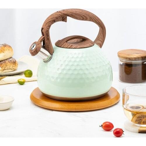 3L High Quality Whistling Kettle Stainless Steel Premium Wooden Handle Heat-proof Coffee Tea Pot for Gas Stove Induction Cooker