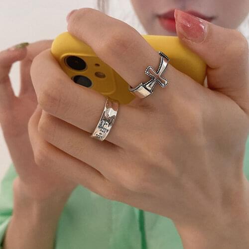 Vintage Jesus Cross Finger Rings For Women Personality Design Silver Color Ring Jewelries Ladies Cool Gifts