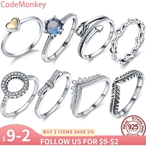 2021 New Hot Sale 925 Sterling Silver Rings For Women Blue Zircon Sparkle Crown Ring Making Jewelry Gift Party Engagement