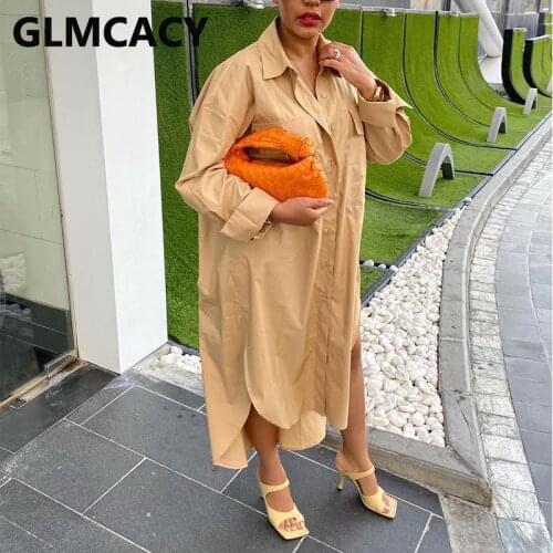 Women Long Sleevebutton Down Loose Dress Casual Chic Long Dress