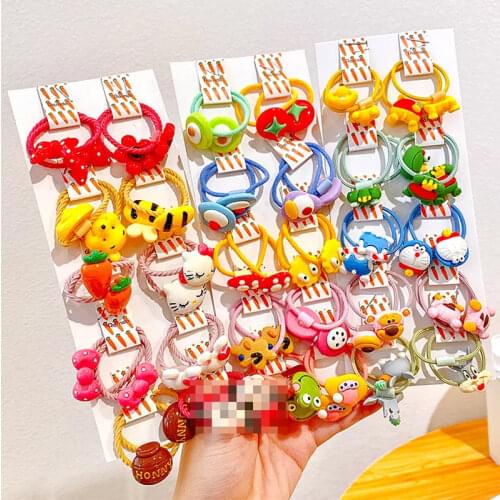 30 Pcs/Set Children Cute Acrylic Cartoon Flower Scrunchies Rubber Bands Hairpins Girls Soft Hair Clips Kids Hair Accessories