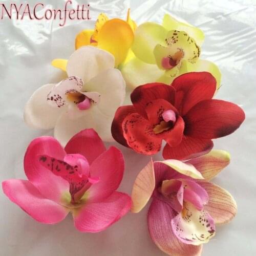 6-7CM Head,50PCS Small Fake Orchidee Artificial Silk Orchids Heads For DIY Bouquet Accessories,Bridesmaid Wrist Corsage,Garland