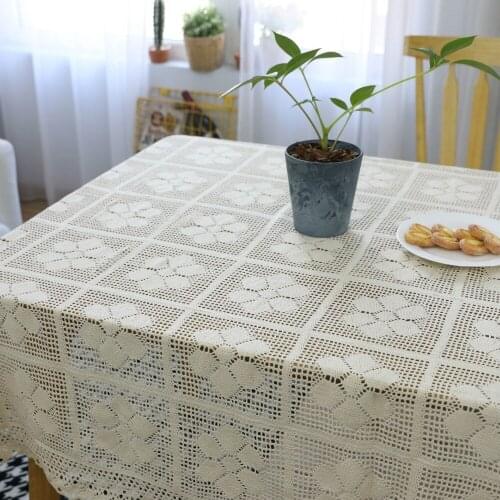 90x90cm/140x140cm/140x200cm Retro nostalgia handmade crochet flower beige tablecloth cotton table cloth cover dust proof