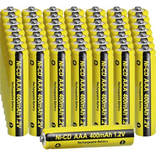 50pcs PKCELL NICD Rechargeable battery 1.2V AAA 400mah Batteries button top for grass cutter,solar lawn lamp