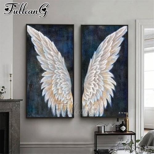 FULLCANG 5d diy diamond embroidery sale white angel wings diamond painting triptych full square round drill home decor FC3313