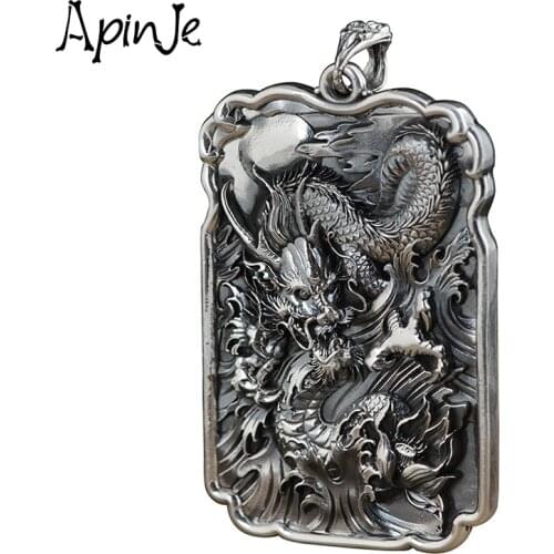 Apinje Vintage Dragon Necklace Pendant 990 Pure Silver Zodiac Pendant Animal Pendant