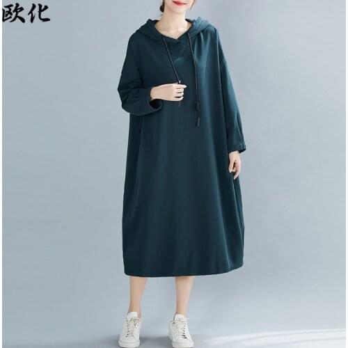 One Piece hoodies Dress Women 2020 Winter New Plus Size 4XL 5XL 6XL Cotton Thick Hoodies Dress Woman Oversize Thicken Midi Dress
