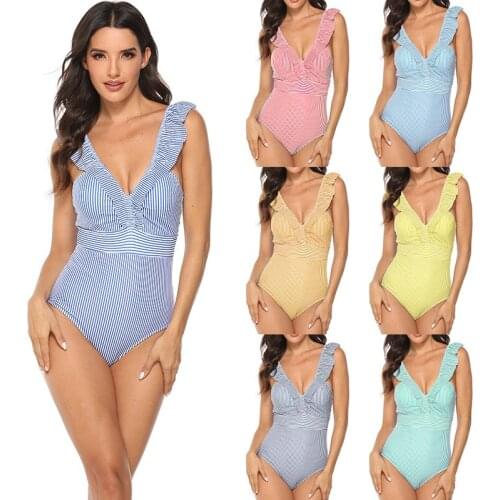 One-Piece Swimsuit V-neck Open Back Swimsuit Sweet Temperament One-Piece Swimsuit Bikini 7 Color Swimsuit jump suits for women