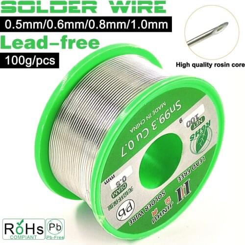 JIN HU 100g 0.5/0.6/0.8/1.0mm Lead Free Solder Wire Tin Rosin Core Solder Sn99.3 Cu0.7 Welding Soldering Iron RoHs