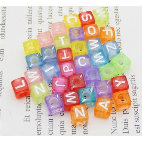 Julie Wang 200pcs 6mm Acrylic Translucent Cube Letters Beads Random Color Alphabet Spacer Bead Bracelet Jewelry Making Accessory