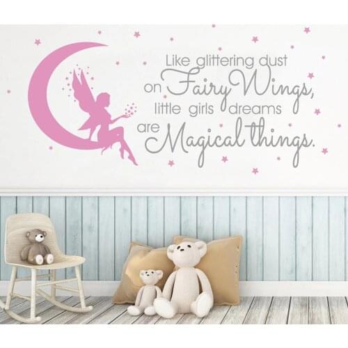 Moon Elf Girl Wall Decals Murals Baby Room Nursery Home Decor Vinyl Stickers Fairy Magic Cute Girls Wallpaper Decoration DW8939