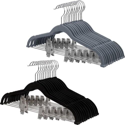 Hot Pack Of 12 Flocking Trouser Hangers with Bar and Clips Suit Hanger Thin Non-Slip Space Saving 360 Rotating Hook for Suits/Sh