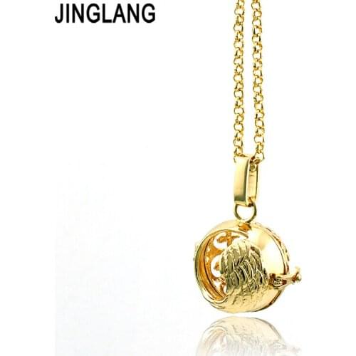 JINGLANG Brand New Fashion Pendants Angel Feather Circle Charms Copper Cage Necklace For Pregnant Women Jewelry