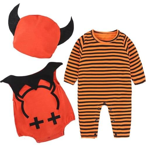 Halloween Baby Boy Clothes Sets Bat Costumes Goblin Newborn Romper Hat Bat Vest Suits Infant Jumpsuits Devil Girl Outfits Cotton