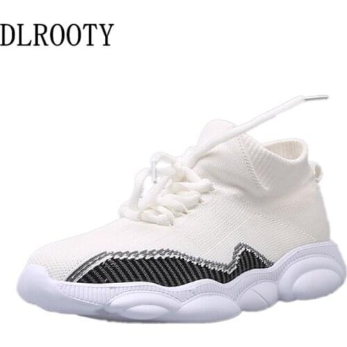 Women Flats Casual Shoes Fashion Outdoor Sneakers Breathable Couple Lace Up Boots Female Platform Knit Upper Round Toe Walk