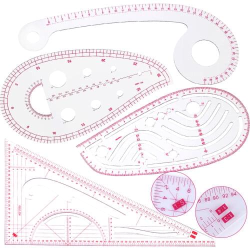 LMDZ Pattern Sewing Rulers, 4 Styles Plastic Sew French Curve Ruler, Cutting Ruler, Sleeve Curve Ruler for Drawing,Sewing DIY