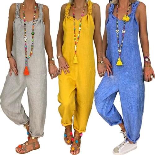 Autumn summer women Jumpsuits Solid Color Bib Overall Sleeveless Backless Knotted Jumpsuit Dungarees Sleeveless Romper Overalls