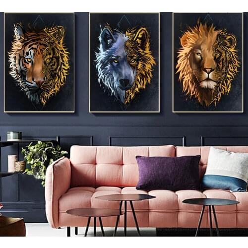 Abstract Animal Army General Lion Tiger Orangutan Posters Nordic Wall Art Print Canvas Painting Living Room Corridor Decoration