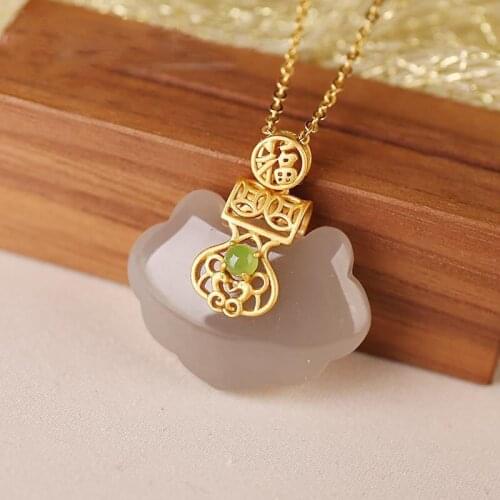 Natural Jade Ancient Gold Inlaid Hetian Jade Green Jade Smoky Gray Womens Safety Ruyi Long Life Jade Lock Pendant Pendant