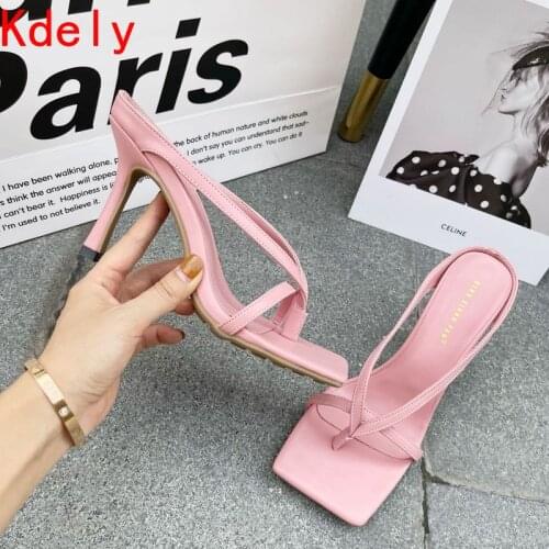 2021 New Slipper High Heels Shoes Fall Best Street Look Females Square Head Open Toe Clip-On Strappy Sandals Women