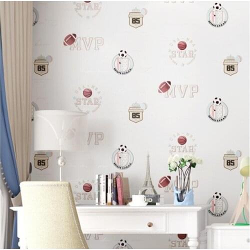 Beibehang Childrens room wallpaper self-adhesive 3D three-dimensional non-woven wallpaper cartoon football wallpaper blue