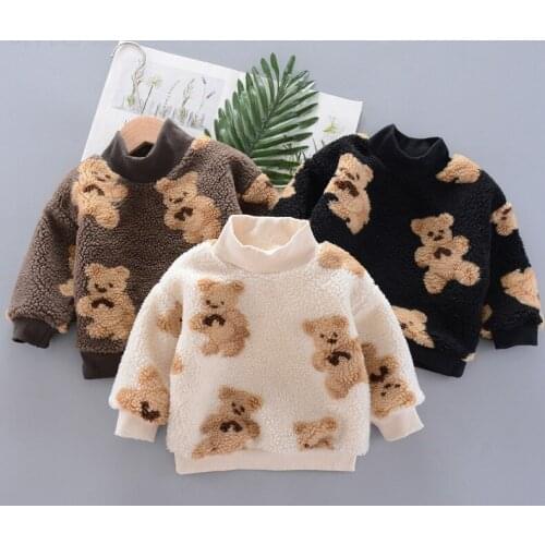 Toddler Baby Sweatshirts 2021 Autumn Winter New Kids Cartoon Thicken Warm Hoodies Cute Bear Baby Boys Girls Plus Velvet Pullover