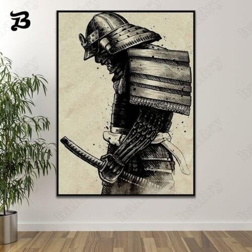 Retro Japanese Wall Art Pictures Black Premium Martial Abstract Posters and Prints Wall Pictures for Living Room Home Decoration