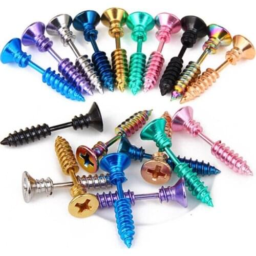 KOFSAC Titanium Steel Color Screw Pierced Stud Earring Personality Punk Hip Hop Puncture Earrings For Men Women Party Jewelry