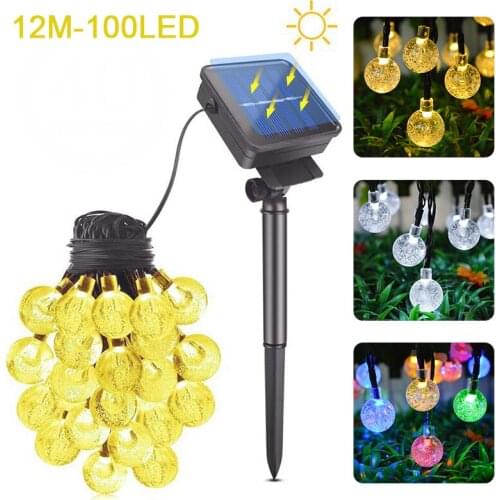 Solar LED Light Outdoors Waterproof Crystal Ball 100 LED String Lights Fairy Garlands For Christmas Party Garden Decoration
